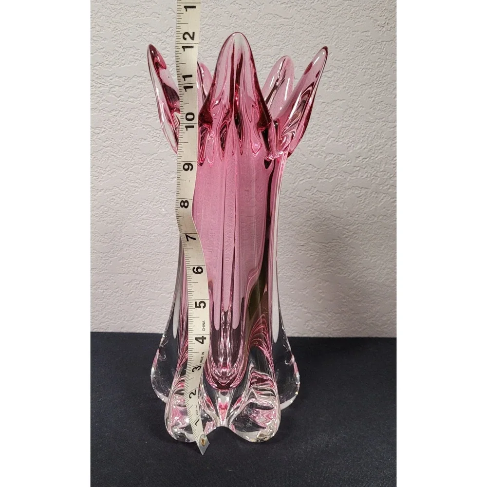 MCM Josef Hospodka Chribska Cranberry Pink Art Glass Starburst Vase Czech 12